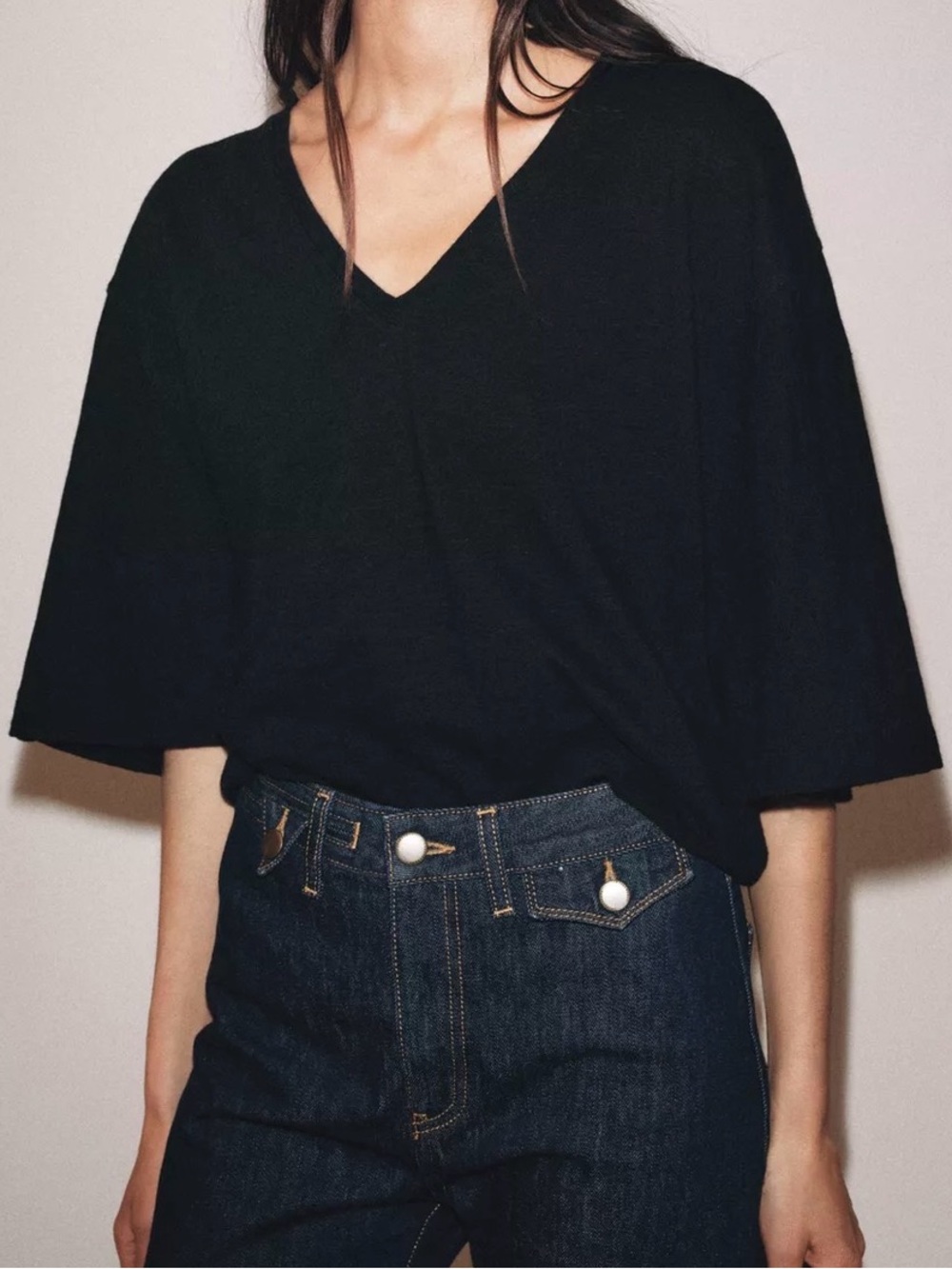 NWT Zara Black V-Neck Tee - S